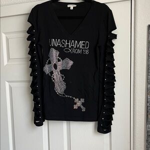 Zenana Outfitters Black Long Sleeve Top with Cross Design